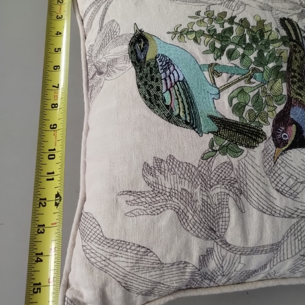 Embroidered Birds & Floral Accent Pillow Cream Cottagecore Shabby Chic Nature - Picture 10 of 10